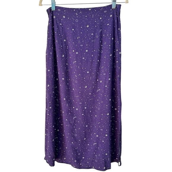 Marine Layer Ryan Midi Slip Skirt Purple Celestial Print Women’s Size 2 - Picture 2 of 6